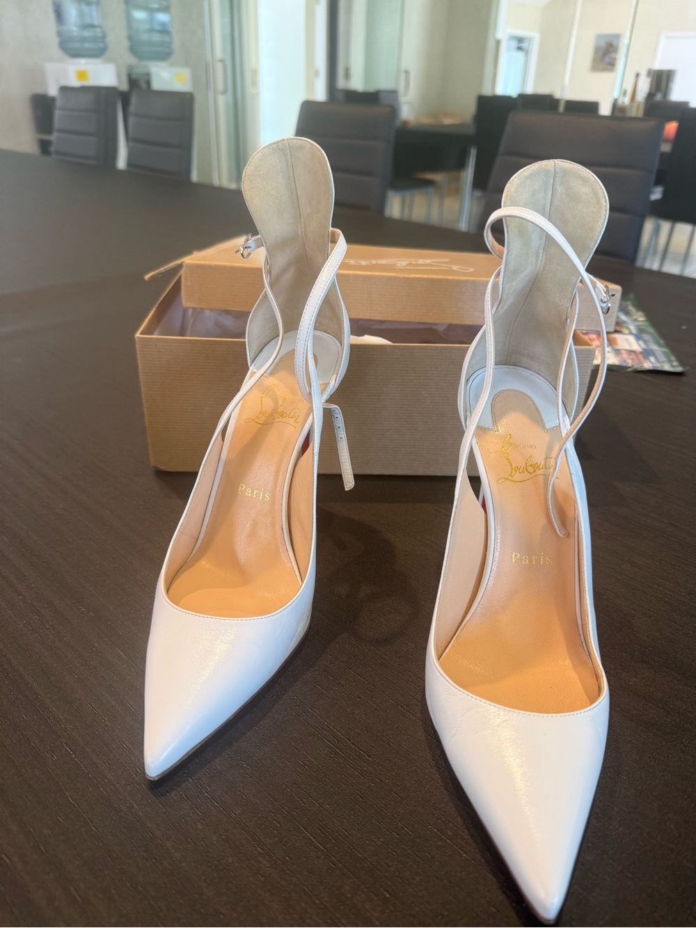 Christian Louboutin White Pointed-Toe Ankle-Strap Pumps